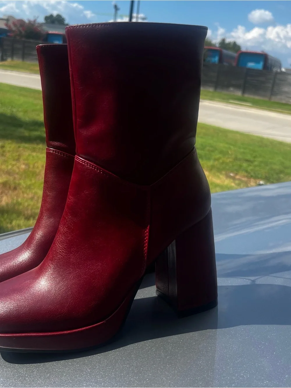 Diba Red Platform Block Heel Ankle Boots